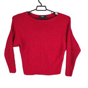 Womens Lauren Ralph Lauren Red Metallic Ribbed Knit Sweater Long Sleeve Size M